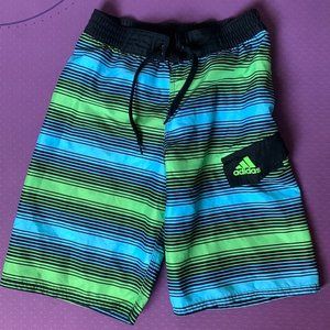 Adidas Boyos Green Striped Swim Trunks Bottom Board